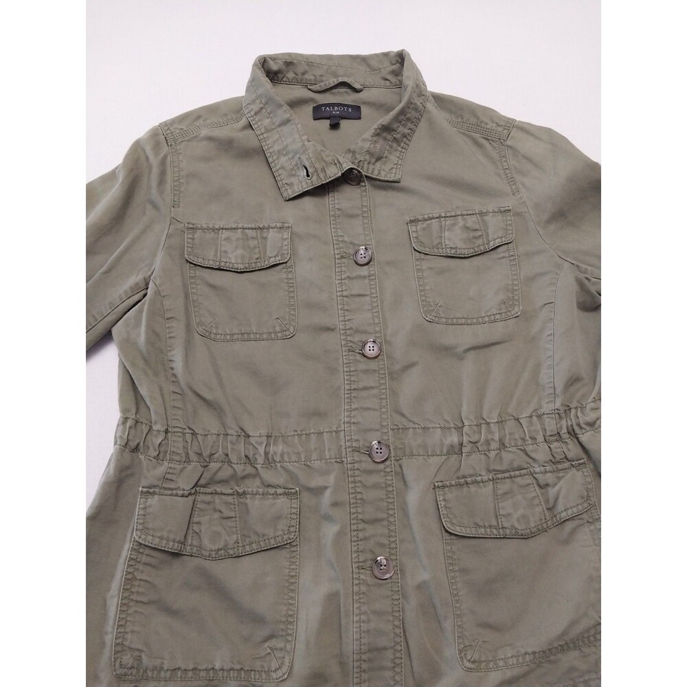 Talbots Jacket Womens Large Olive Green Pockets Utility Everyday Norm Casual